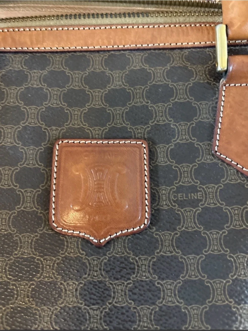 CELINE PVC Leather Mini Boston Bag Brown Camel Macadam Vintage - Picture 4 of 15